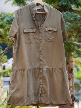 Clockhouse Olive Utility Shirt Dress Medium Embroidered Lyocell Blend